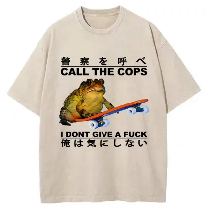 Tokyo-Tiger Funny Frog On Skateboard Washed T-Shirt