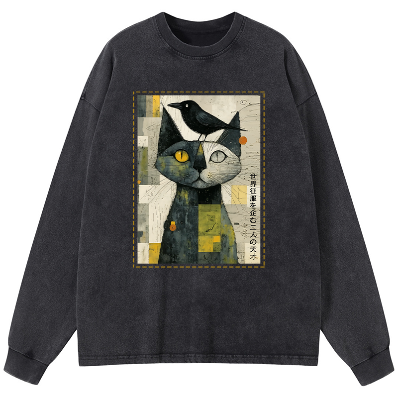 Tokyo-Tiger The Cat And The Crow Are Planning To Rule The World Washed Long Sleeve T-Shirt