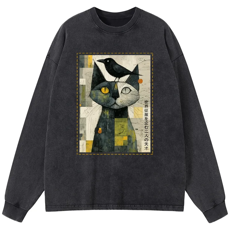 Tokyo-Tiger The Cat And The Crow Are Planning To Rule The World Washed Long Sleeve T-Shirt
