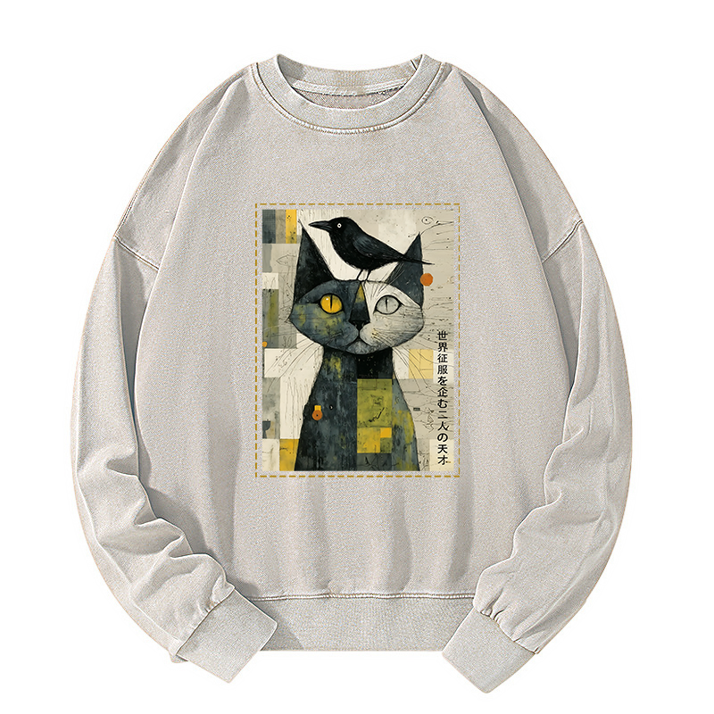 Tokyo-Tiger The Cat And The Crow Are Planning To Rule The World Washed Sweatshirt