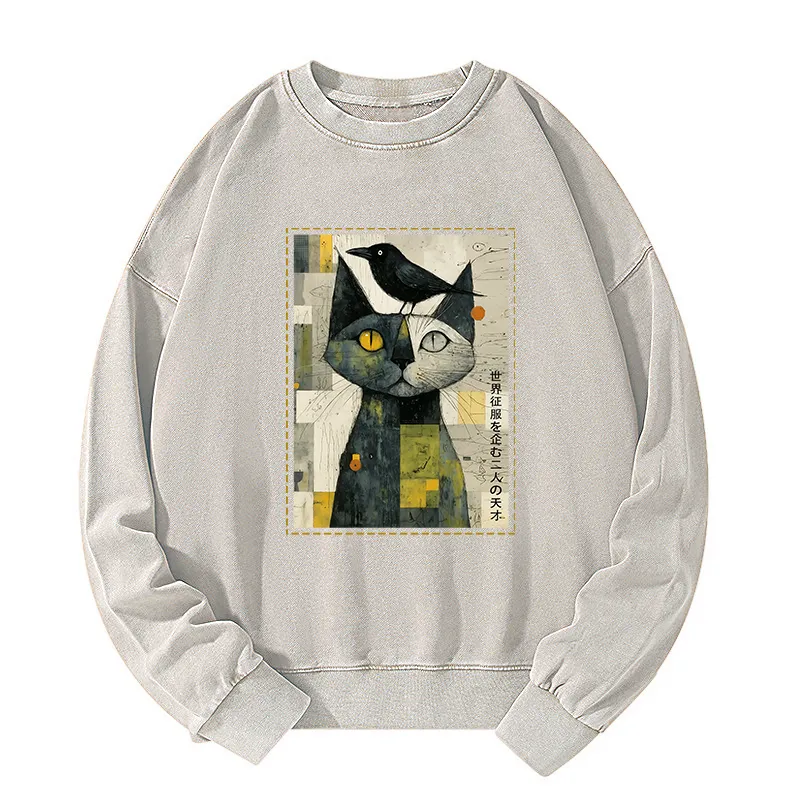 Tokyo-Tiger The Cat And The Crow Are Planning To Rule The World Washed Sweatshirt