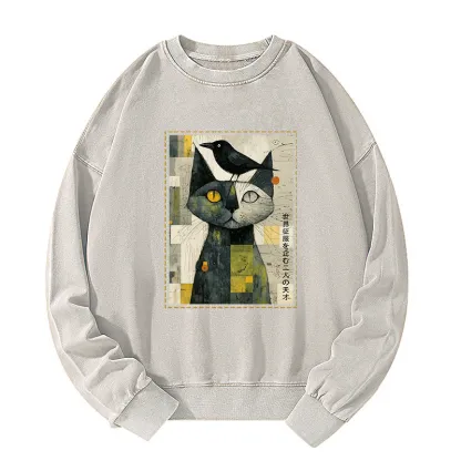 Tokyo-Tiger The Cat And The Crow Are Planning To Rule The World Washed Sweatshirt