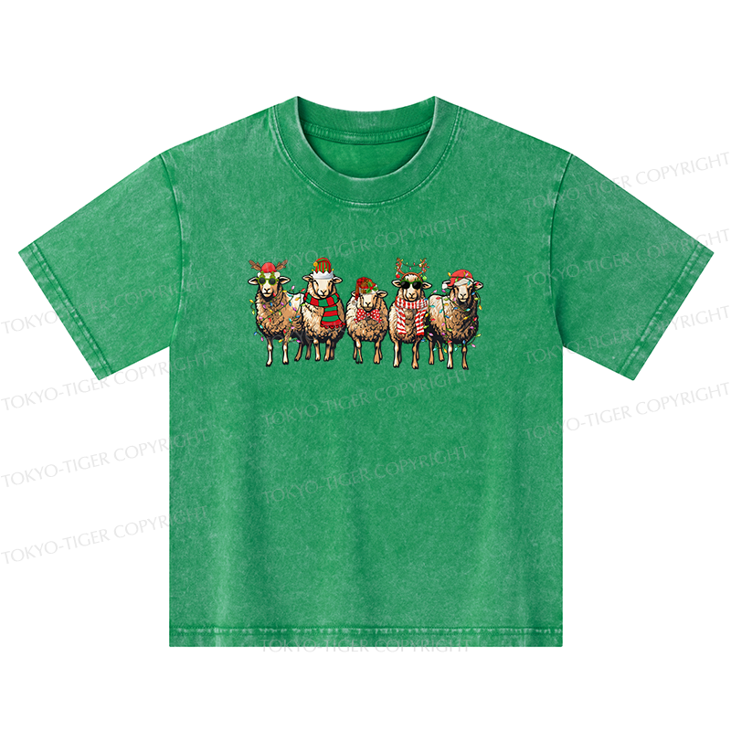 Tokyo-Tiger Christmas Sheep Kids Washed T-Shirt