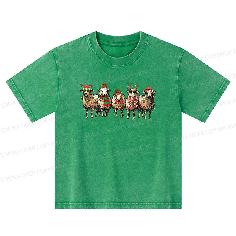 Tokyo-Tiger Christmas Sheep Kids Washed T-Shirt