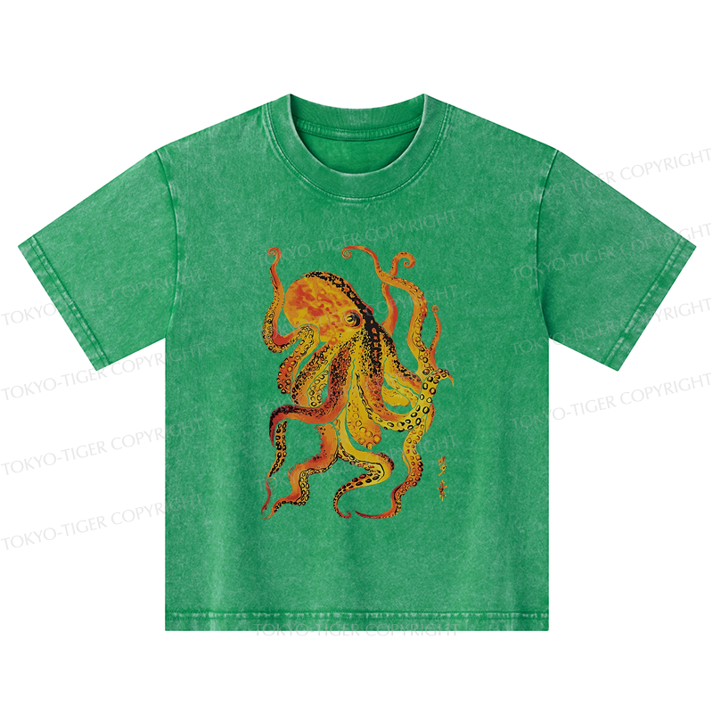Tokyo-Tiger Deep Sea Gorgeous Octopus Kids Washed T-Shirt