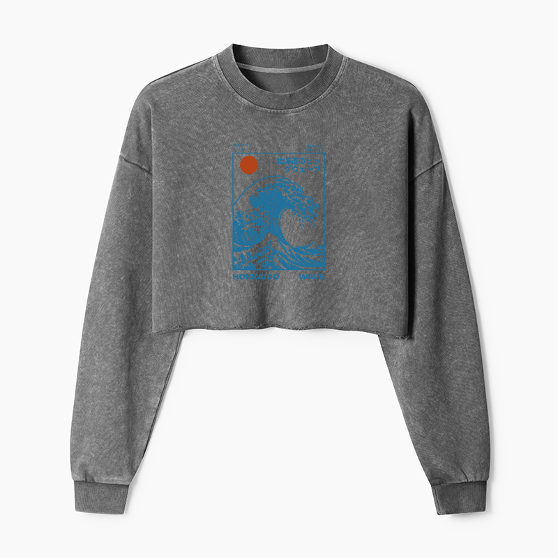Tokyo-Tiger Hokkaido Wave Japan Washed Crop Sweatshirt