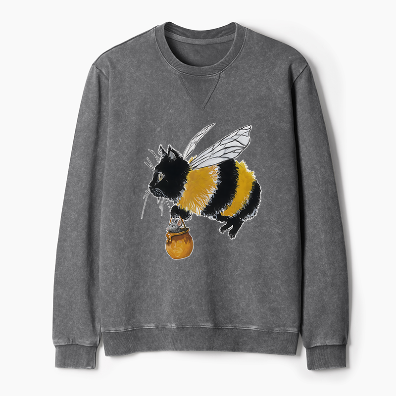 Tokyo-Tiger Catbee Funny Washed Terry Sweatshirt