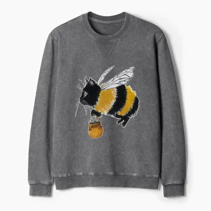Tokyo-Tiger Catbee Funny Washed Terry Sweatshirt