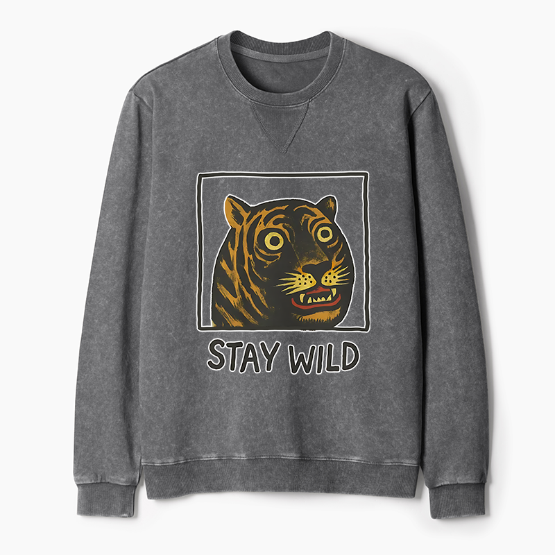 Tokyo-Tiger Silly And Cute Tiger Washed Terry Sweatshirt