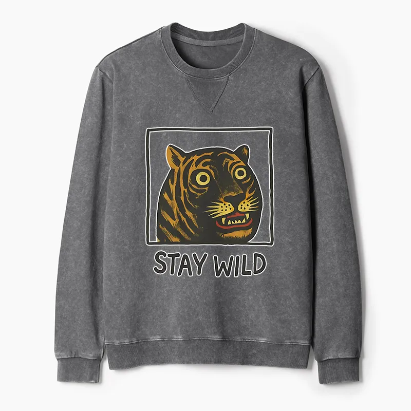Tokyo-Tiger Silly And Cute Tiger Washed Terry Sweatshirt