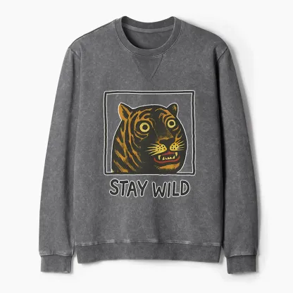 Tokyo-Tiger Silly And Cute Tiger Washed Terry Sweatshirt