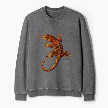 Tokyo-Tiger Retro Gecko Funny Washed Terry Sweatshirt