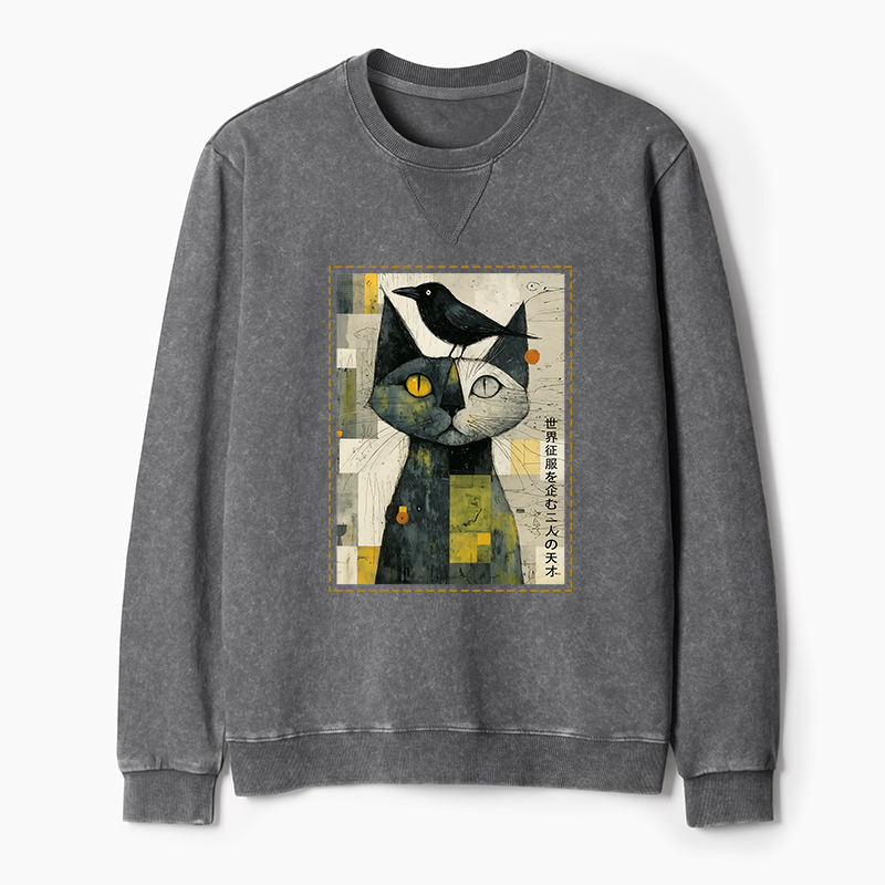 Tokyo-Tiger The Cat And The Crow Are Planning To Rule The World Washed Terry Sweatshirt