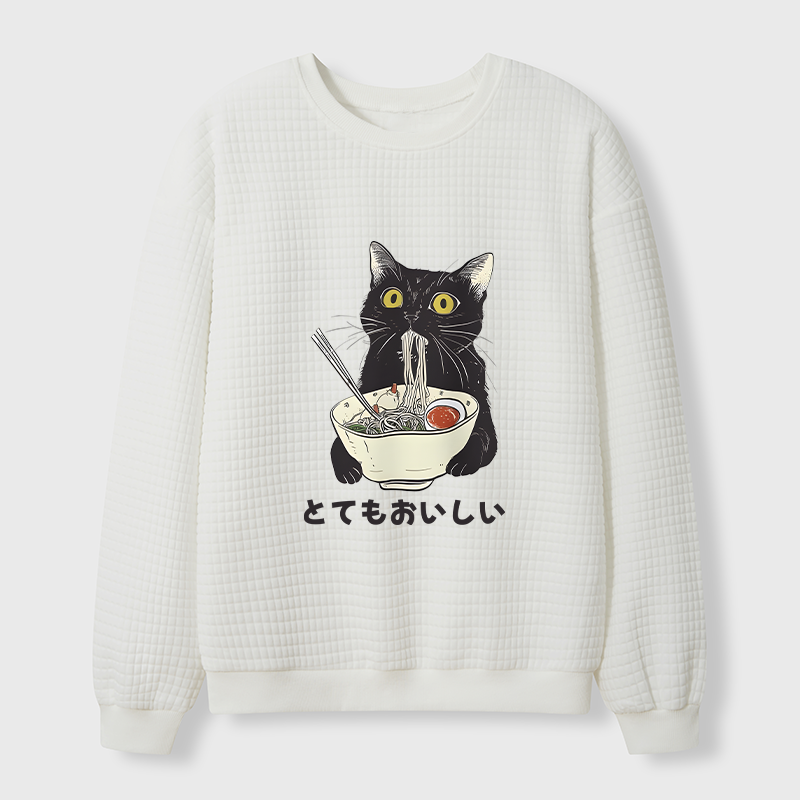 Tokyo-Tiger Cats Eat Ramen Noodles Waffle Sweatshirt