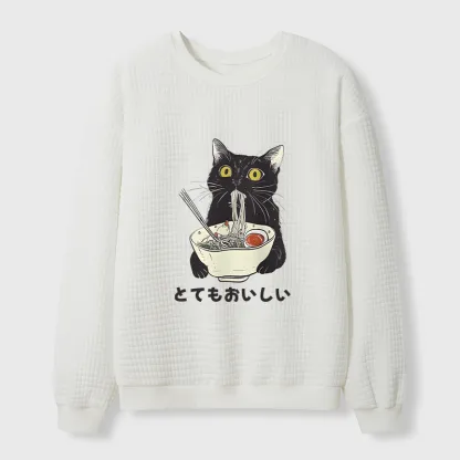 Tokyo-Tiger Cats Eat Ramen Noodles Waffle Sweatshirt