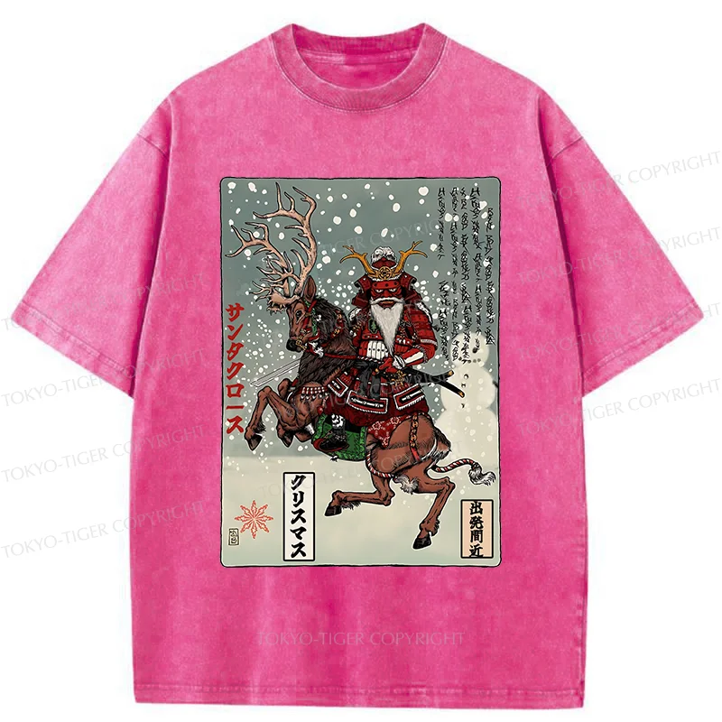 Tokyo-Tiger Ukiyo-e Santa Claus Washed T-Shirt