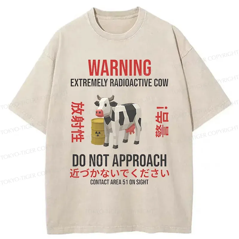 Tokyo-Tiger Radioactive Cow Funny Washed T-Shirt