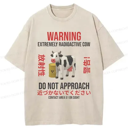 Tokyo-Tiger Radioactive Cow Funny Washed T-Shirt