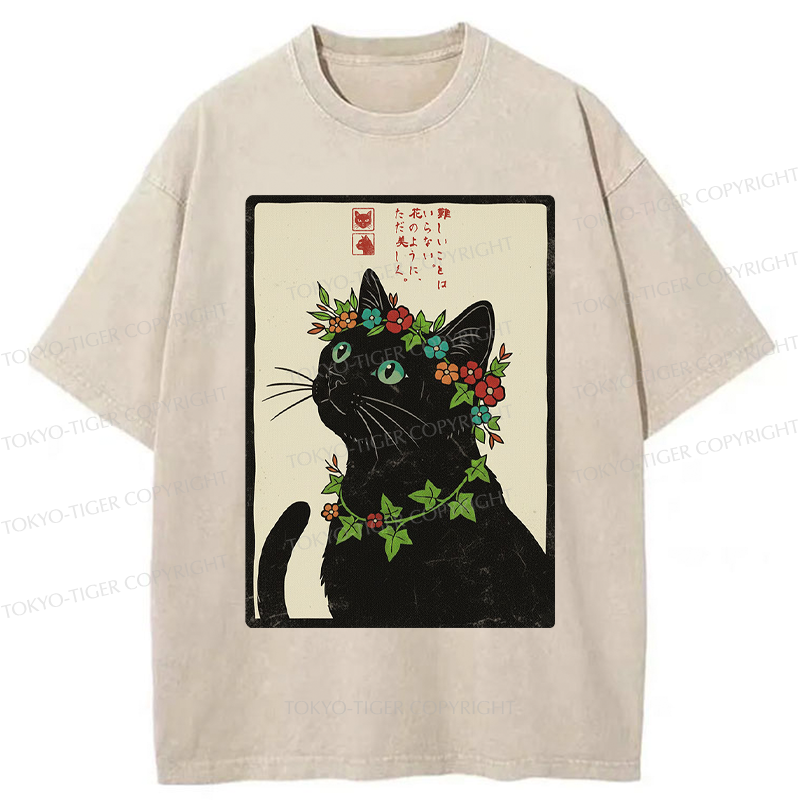 Tokyo-Tiger The Flower-Crowned Cat Washed T-Shirt