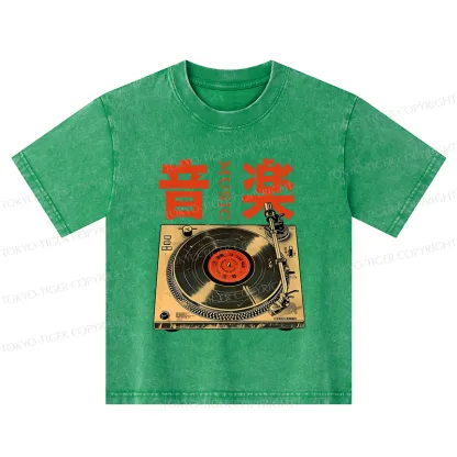 Tokyo-Tiger Retro Music Record Player Kids Washed T-Shirt