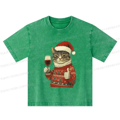 Tokyo-Tiger Christmas Cat Likes Kids Washed T-Shirt