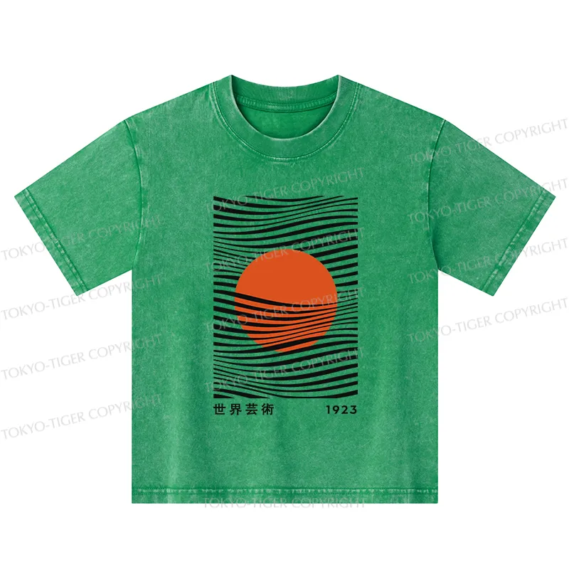 Tokyo-Tiger Minimalist Art Sun Kids Washed T-Shirt