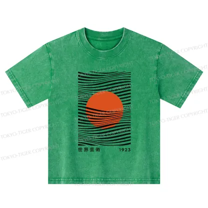 Tokyo-Tiger Minimalist Art Sun Kids Washed T-Shirt