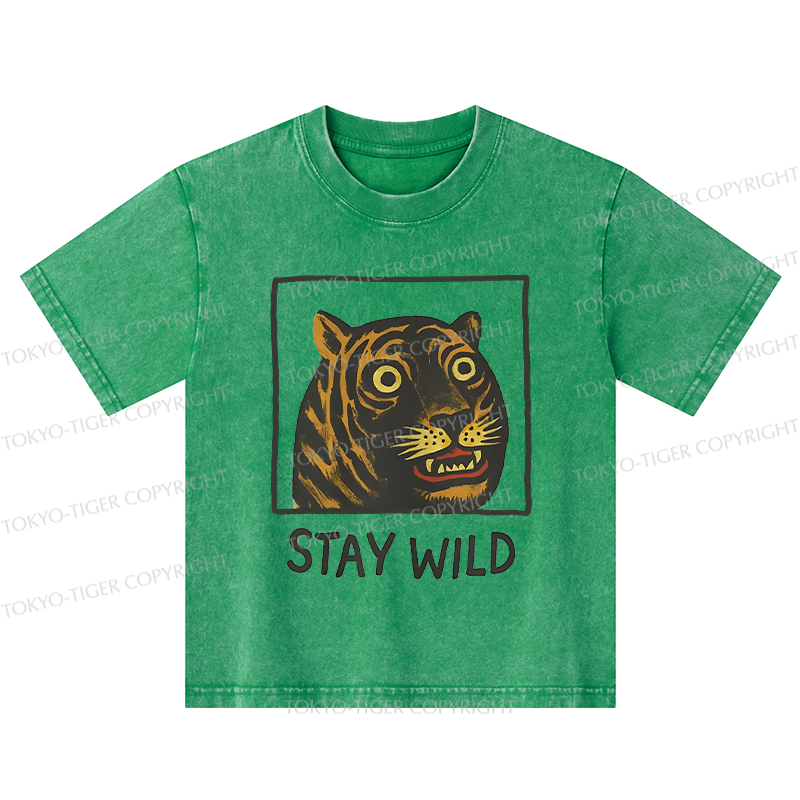 Tokyo-Tiger Silly And Cute Tiger Kids Washed T-Shirt