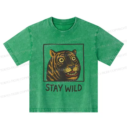 Tokyo-Tiger Silly And Cute Tiger Kids Washed T-Shirt