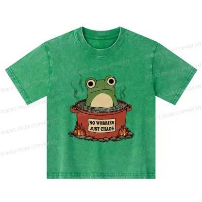Tokyo-Tiger Frog：No Worries，Just Chaos Kids Washed T-Shirt