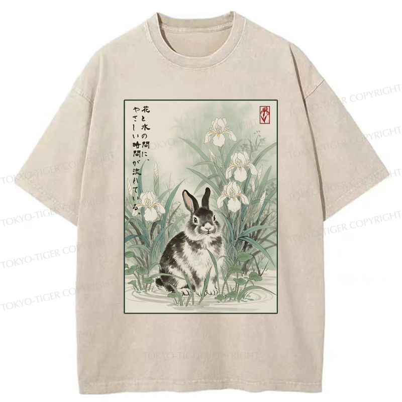 Tokyo-Tiger Little Rabbit Beneath the Blooming Irises Washed T-Shirt