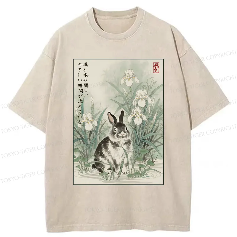 Tokyo-Tiger Little Rabbit Beneath the Blooming Irises Washed T-Shirt