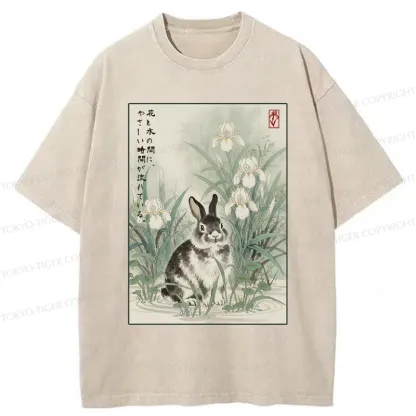 Tokyo-Tiger Little Rabbit Beneath the Blooming Irises Washed T-Shirt