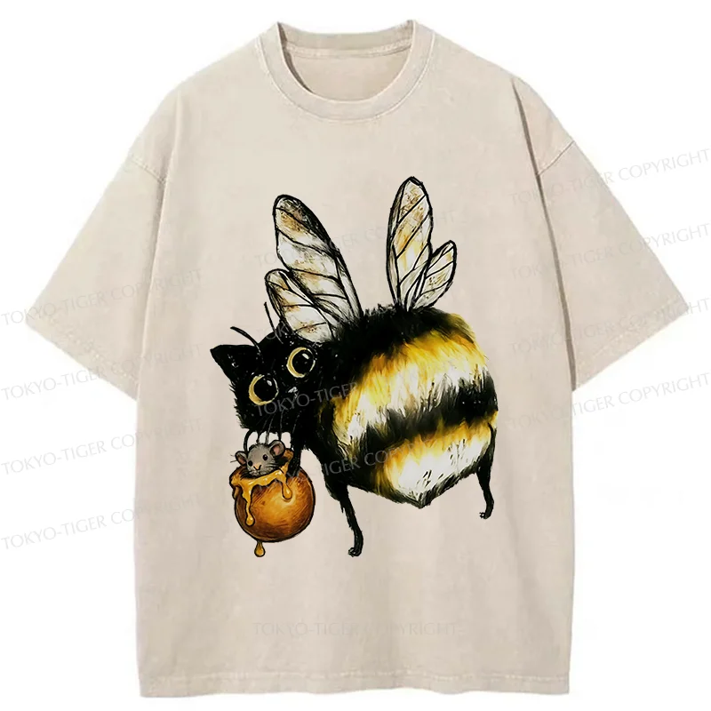 Tokyo-Tiger Cute Catbee Butt Washed T-Shirt