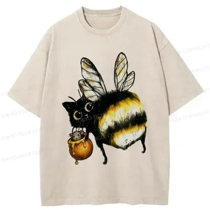 Tokyo-Tiger Cute Catbee Butt Washed T-Shirt