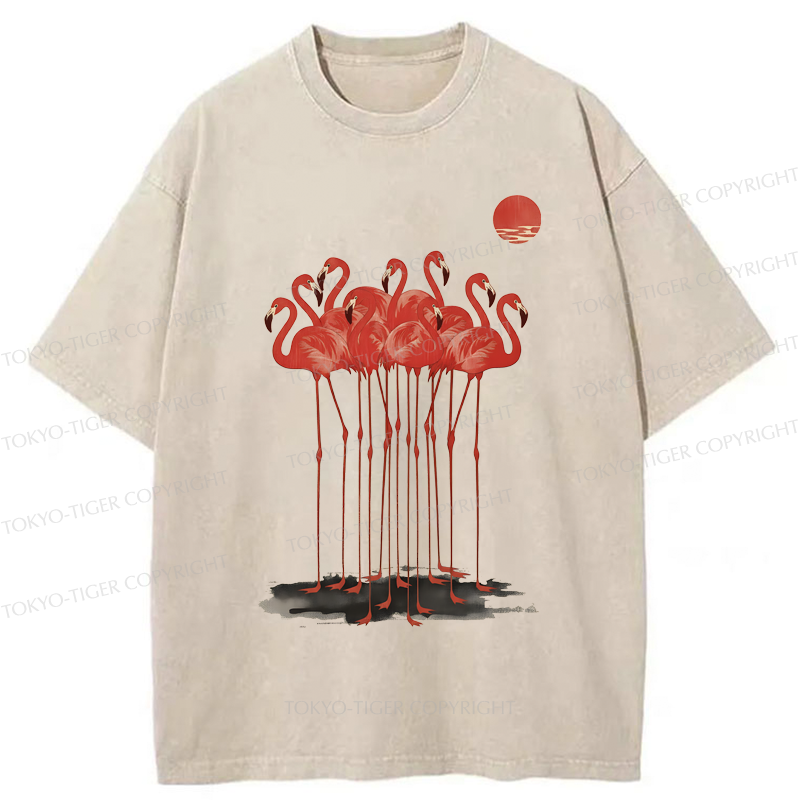 Tokyo-Tiger Flamingos at Dusk Washed T-Shirt
