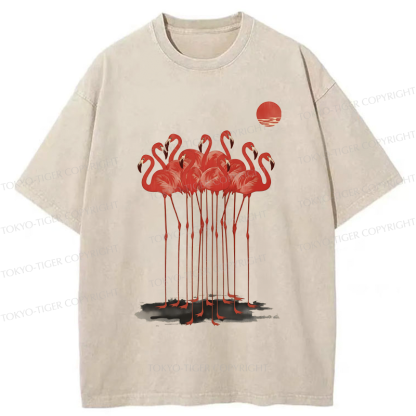 Tokyo-Tiger Flamingos at Dusk Washed T-Shirt