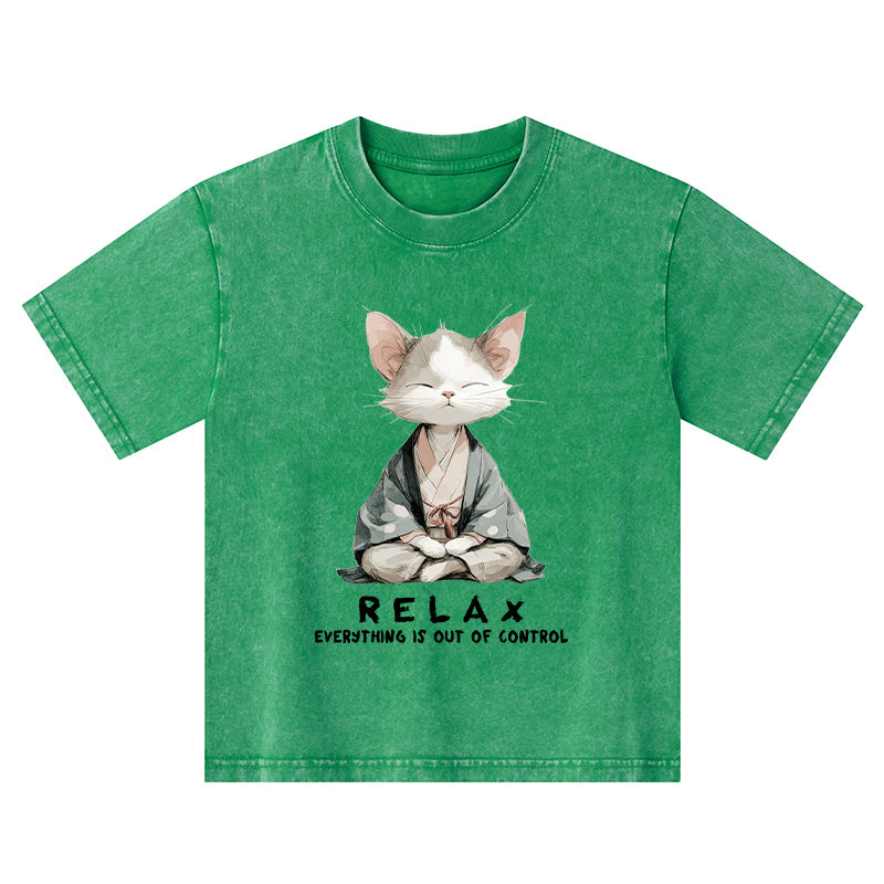 Tokyo-Tiger Zen Cat Relaxation，Everything's Out Of Control Kids Washed T-Shirt