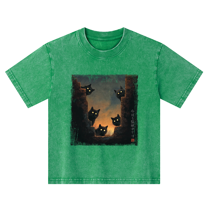 Tokyo-Tiger Five Cats Are Watching You Today Kids Washed T-Shirt