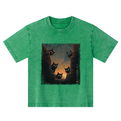 Tokyo-Tiger Five Cats Are Watching You Today Kids Washed T-Shirt