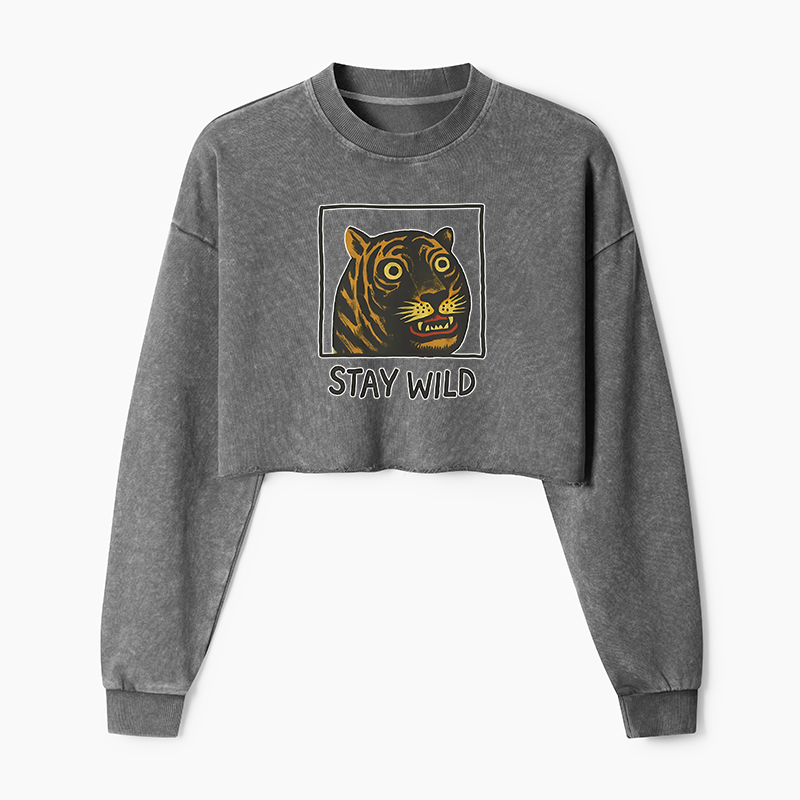 Tokyo-Tiger Silly And Cute Tiger Washed Crop Sweatshirt