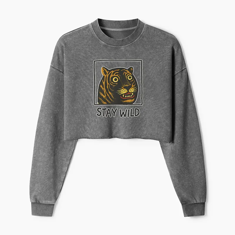 Tokyo-Tiger Silly And Cute Tiger Washed Crop Sweatshirt