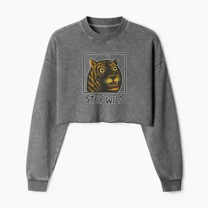 Tokyo-Tiger Silly And Cute Tiger Washed Crop Sweatshirt