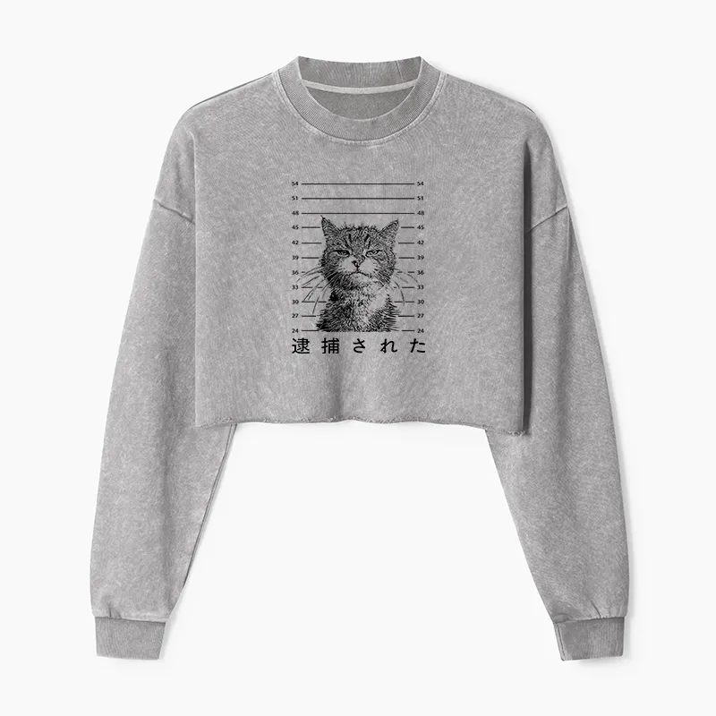 Tokyo-Tiger Cat That Was Arrested Washed Crop Sweatshirt