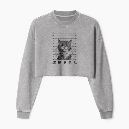 Tokyo-Tiger Cat That Was Arrested Washed Crop Sweatshirt