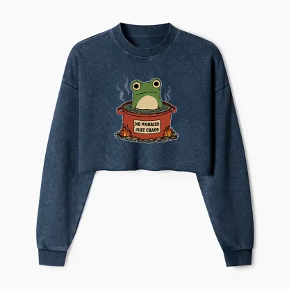 Tokyo-Tiger Frog：No Worries，Just Chaos Washed Crop Sweatshirt