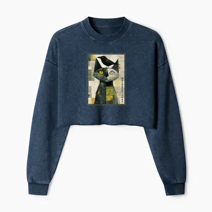Tokyo-Tiger The Cat And The Crow Are Planning To Rule The World Washed Crop Sweatshirt