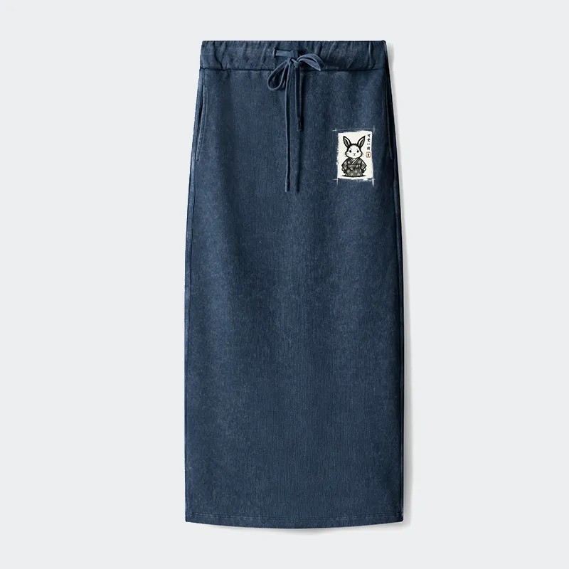 Tokyo-Tiger Woodcut Bunny Washed Terry Skirt