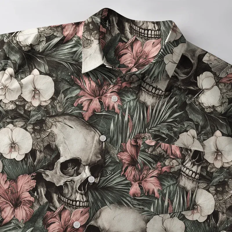 Tokyo-Tiger Skulls And Blooms Button-up Shirt