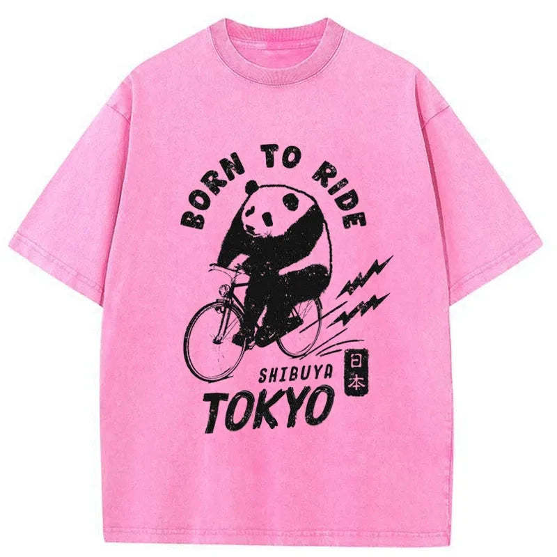 Tokyo-Tiger Pandas Ride Bicycles Washed T-Shirt